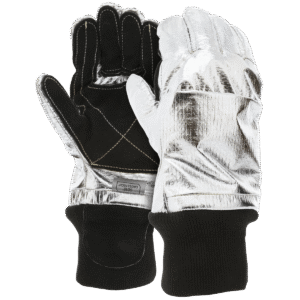 Guantes aluminizados bomberos NFPA con palma negra reforzada y recubrimiento reflectivo térmico