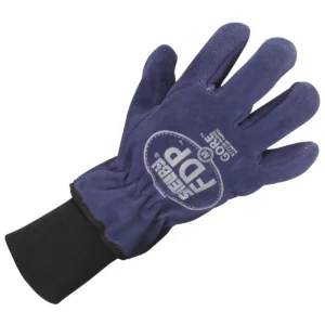 Guantes estructurales bomberos NFPA en cuero azul Koala con diseño ergonómico y puño elástico