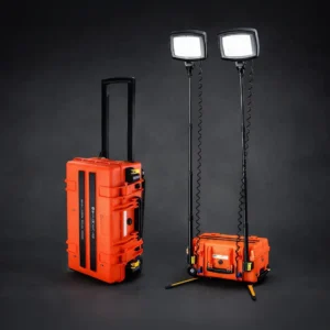 Torre iluminación LED portátil con postes telescópicos y doble cabezal para uso en emergencias industriales