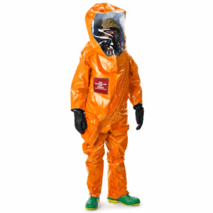 Traje encapsulado nivel A Lakeland Interceptor Plus naranja con visor amplio y protección respiratoria SCBA