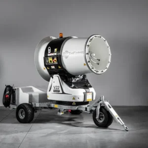 Cañón niebla control polvo en operación industrial para supresión de partículas en minería a cielo abierto