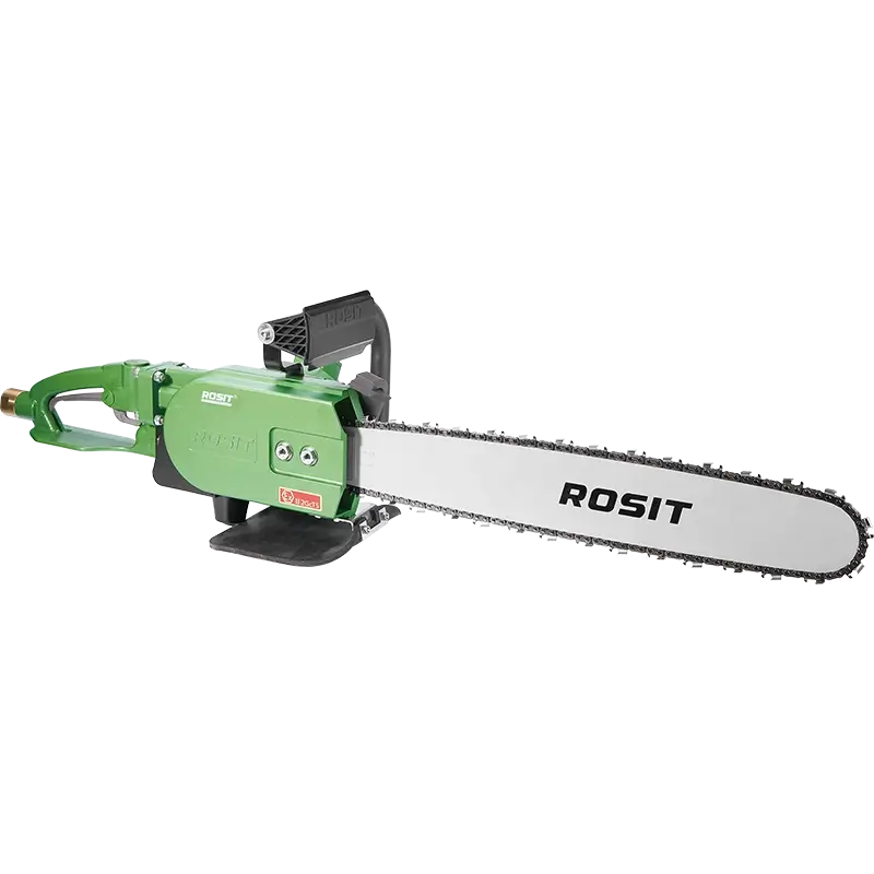 Motosierra neumática ATEX industrial ROSIT con barra de corte para bloques de polipropileno y polietileno en entornos industriales explosivos