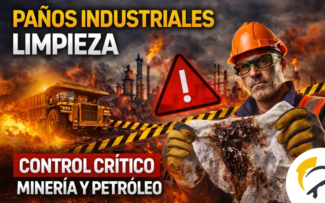 Paños industriales limpieza como control crítico en minería y petróleo con trabajador sosteniendo paño con hidrocarburo
