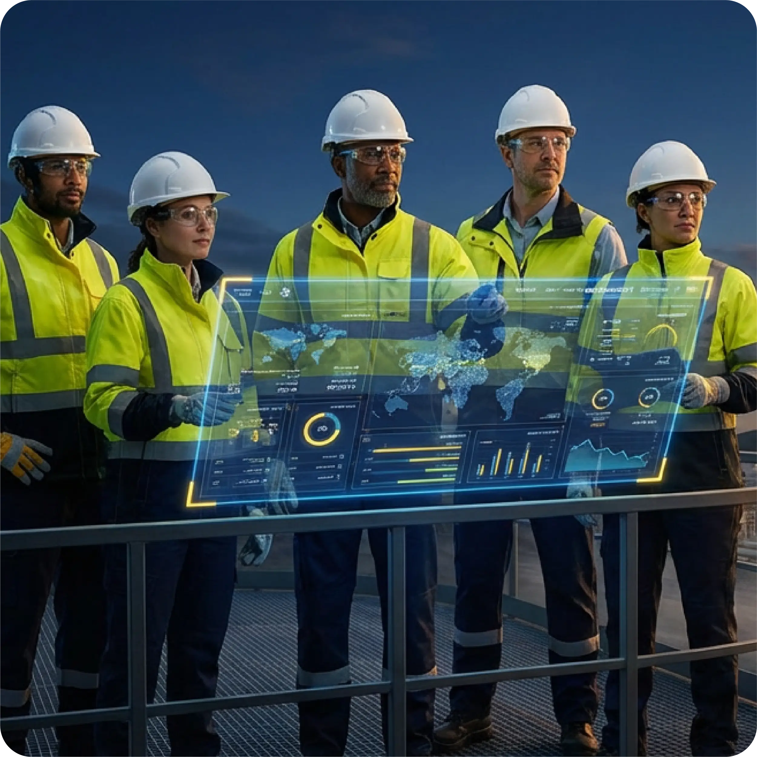 Equipo industrial revisando panel de monitoreo y trazabilidad en tiempo real