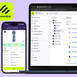 Software gestión EPP industrial mostrando escaneo digital de equipos con trazabilidad y control en plataforma móvil
