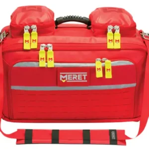Morral táctico de trauma rojo con módulos laterales para oxígeno y correas de transporte