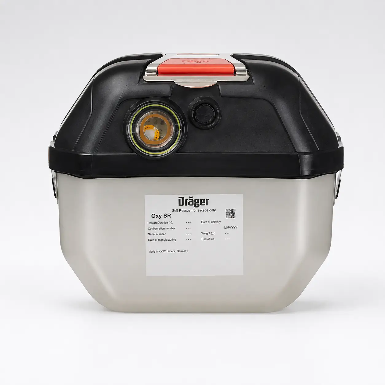 autorrescatador Dräger Oxy SR en estuche frontal para escape respiratorio minero
