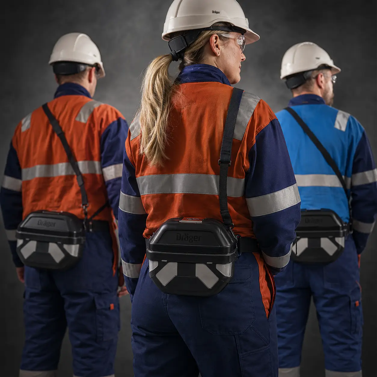 trabajadores usando autorrescatador Dräger Oxy SR en operación minera subterránea