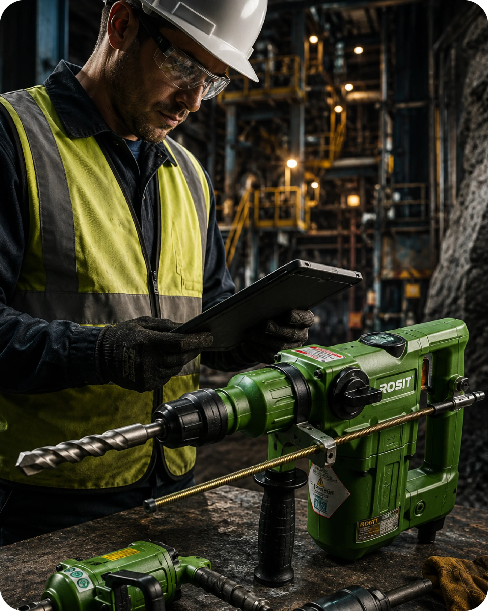 Técnico evaluando herramientas industriales para minería y zonas ATEX antes de su uso