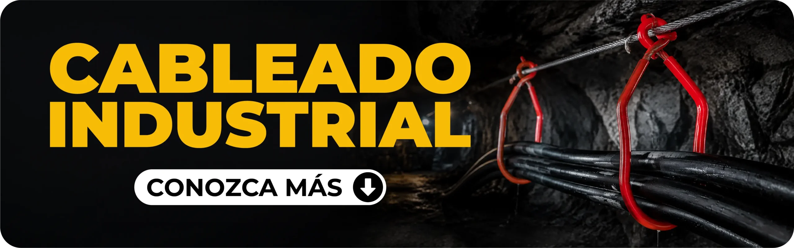 Infraestructura de cableado industrial con Ganchos CAB en túnel minero para soporte seguro de cables