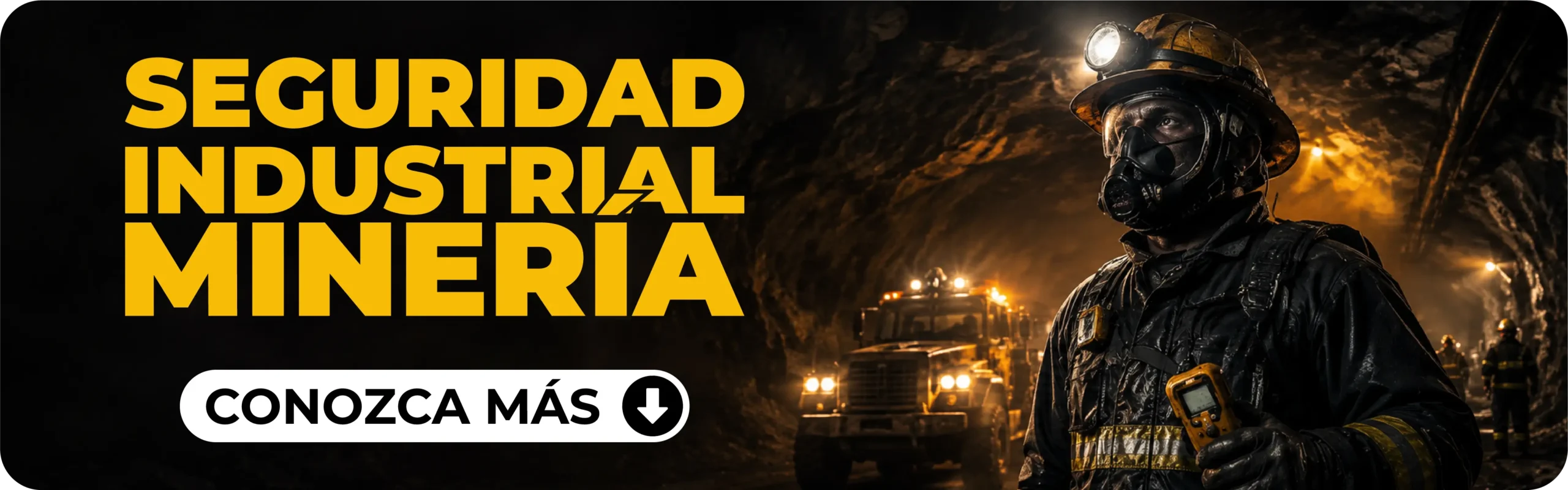 Seguridad industrial para minería con trabajador equipado en túnel minero y detector portátil