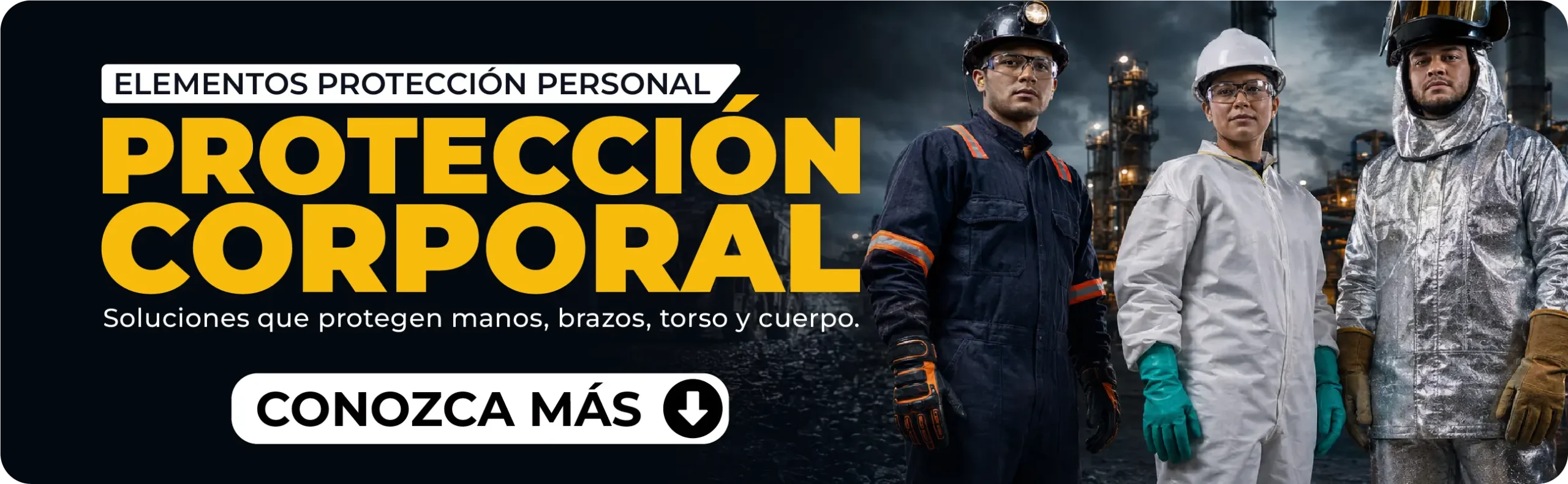 Trabajador industrial con Equipos de Protección Corporal, ropa de seguridad y guantes.