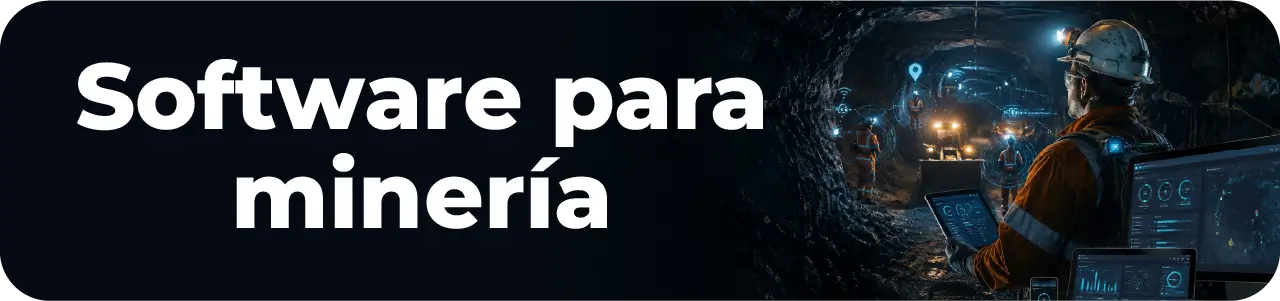 Banner de software para minería subterránea con monitoreo digital, ubicación y comunicación en túnel minero