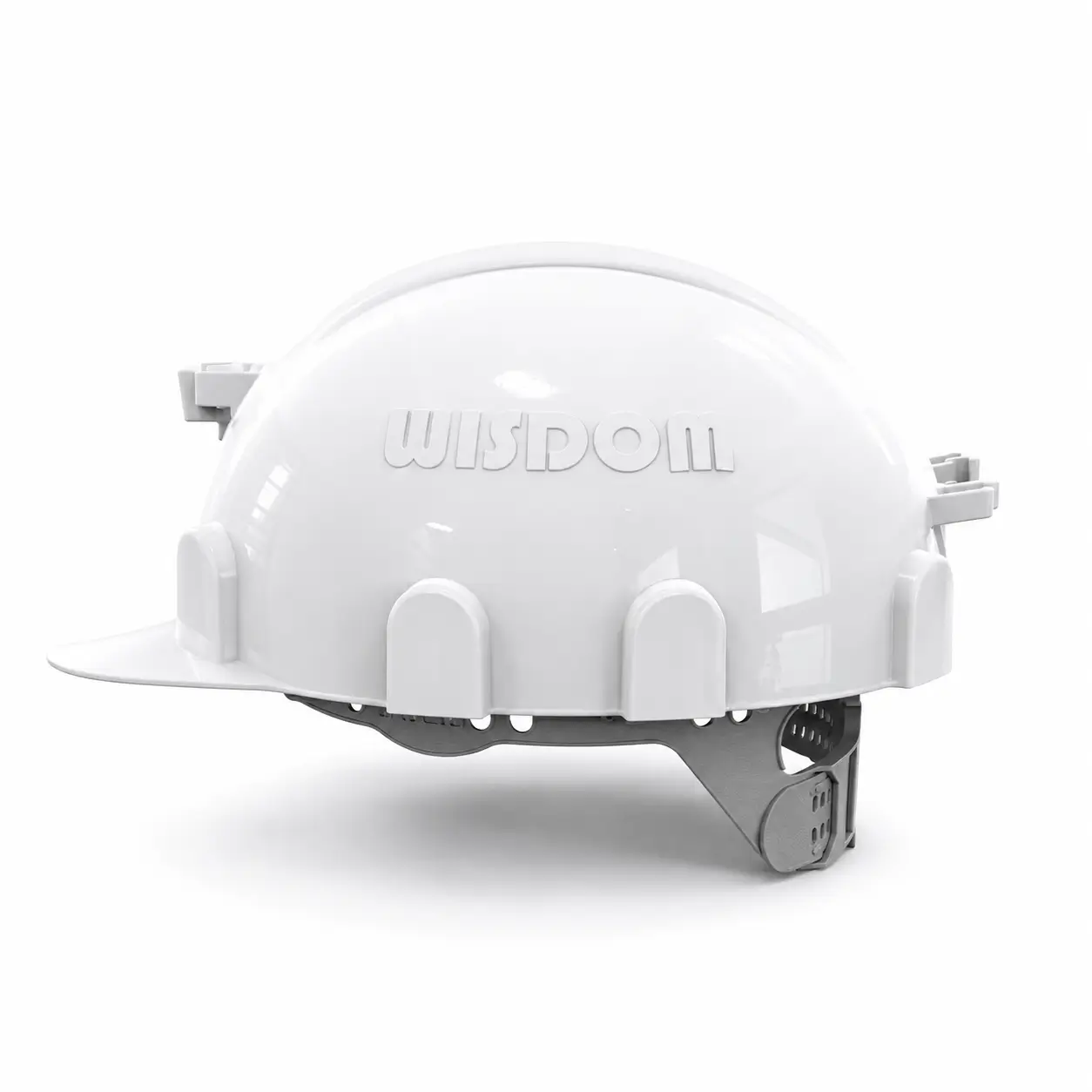 Casco de seguridad minera WISDOM blanco vista lateral para protección en minería e industria