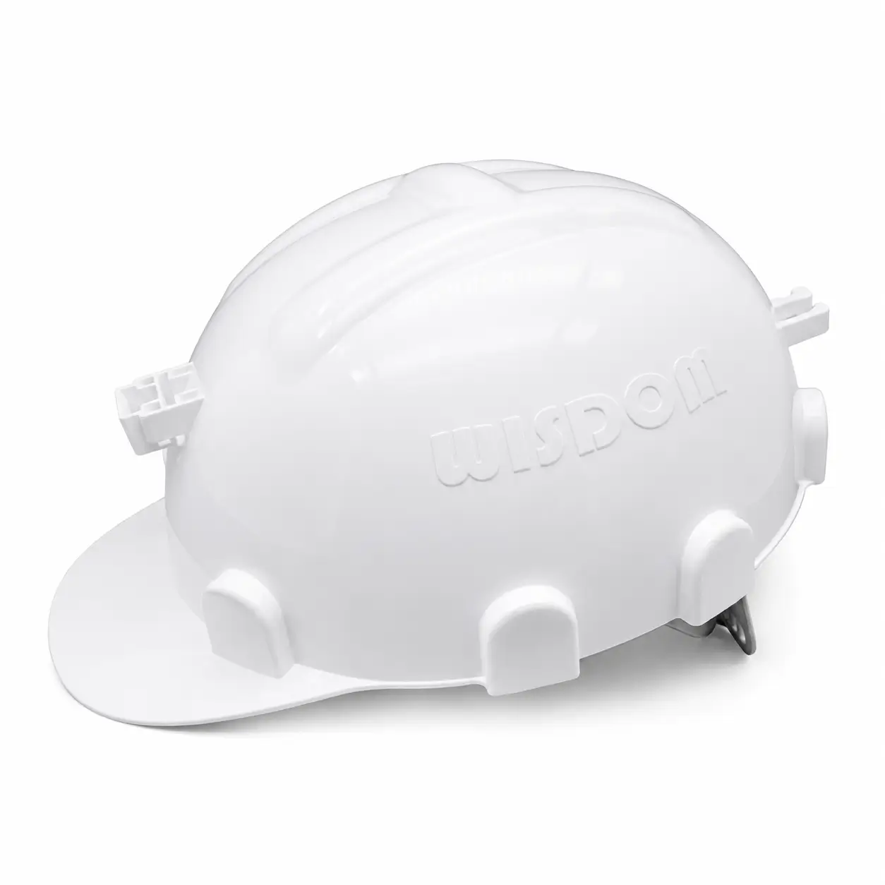 Casco de seguridad minera WISDOM blanco vista frontal con suspensión ajustable