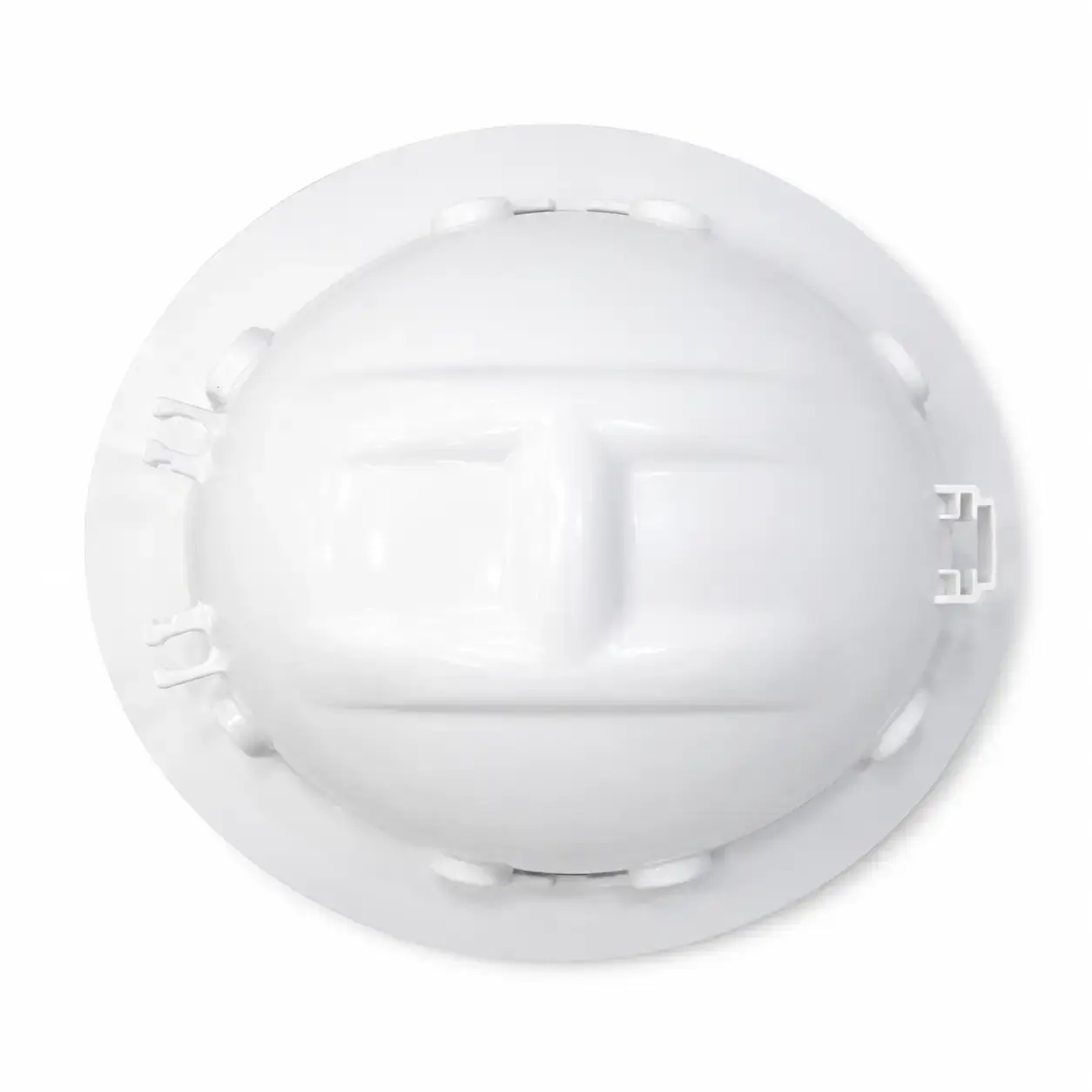 Imagen lateral de casco de seguridad minero WISDOM blanco, ideal para páginas de producto ecommerce enfocadas en seguridad industrial, minería, construcción y protección de cabeza.