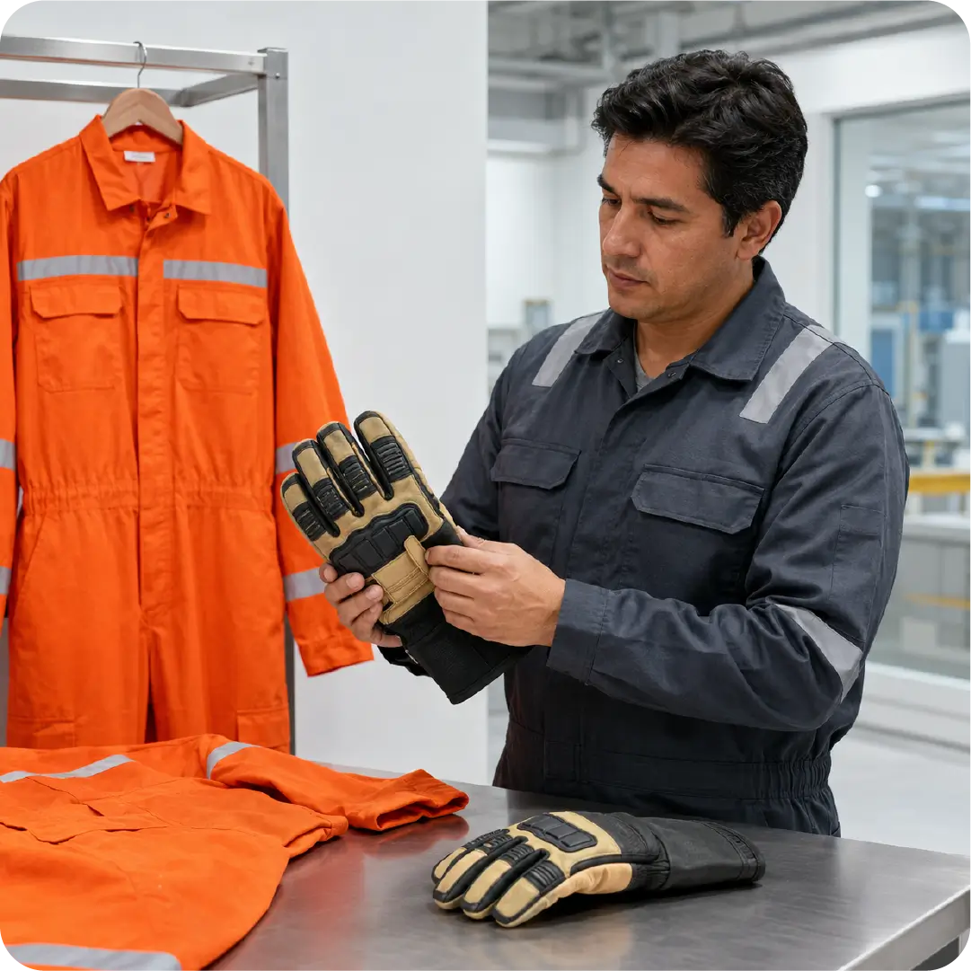 Overol ignífugo Portwest y guantes estructurales como Equipos de Protección Corporal para selección técnica