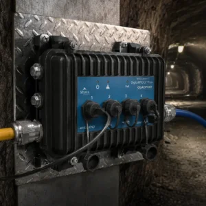 Seguridad minera subterránea digital con Strata DigitalBRIDGE Plus+ instalado en túnel minero