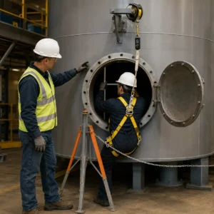 Capacitación práctica para trabajo seguro espacios confinados con arnés y línea de vida