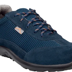 Calzado seguridad S1P SRC COMO azul con tejido transpirable, cordones y puntera reforzada.