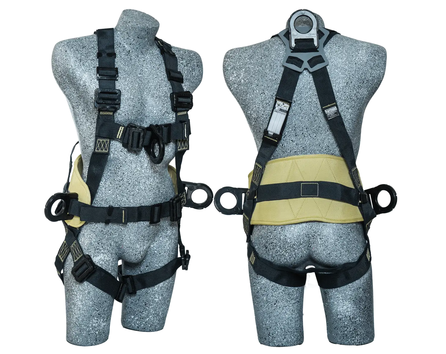 Arnés EPI Safety PAH-DLP-K2 en vistas frontal y posterior