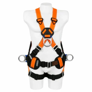 Arnés de cuatro argollas INSAFE IN 8004-1RX vista frontal con reata reflectiva naranja y soporte lumbar