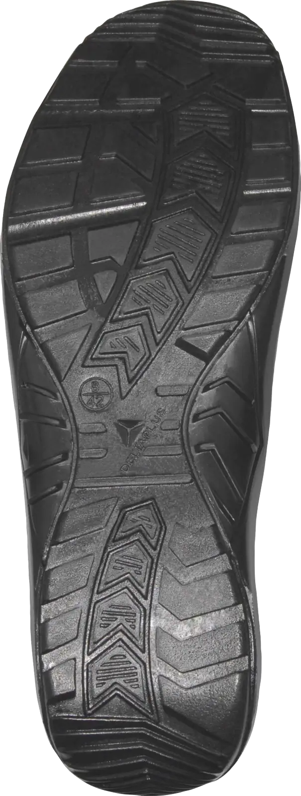 Calzado seguridad S1P transpirable con suela negra de diseño estriado para tracción industrial.