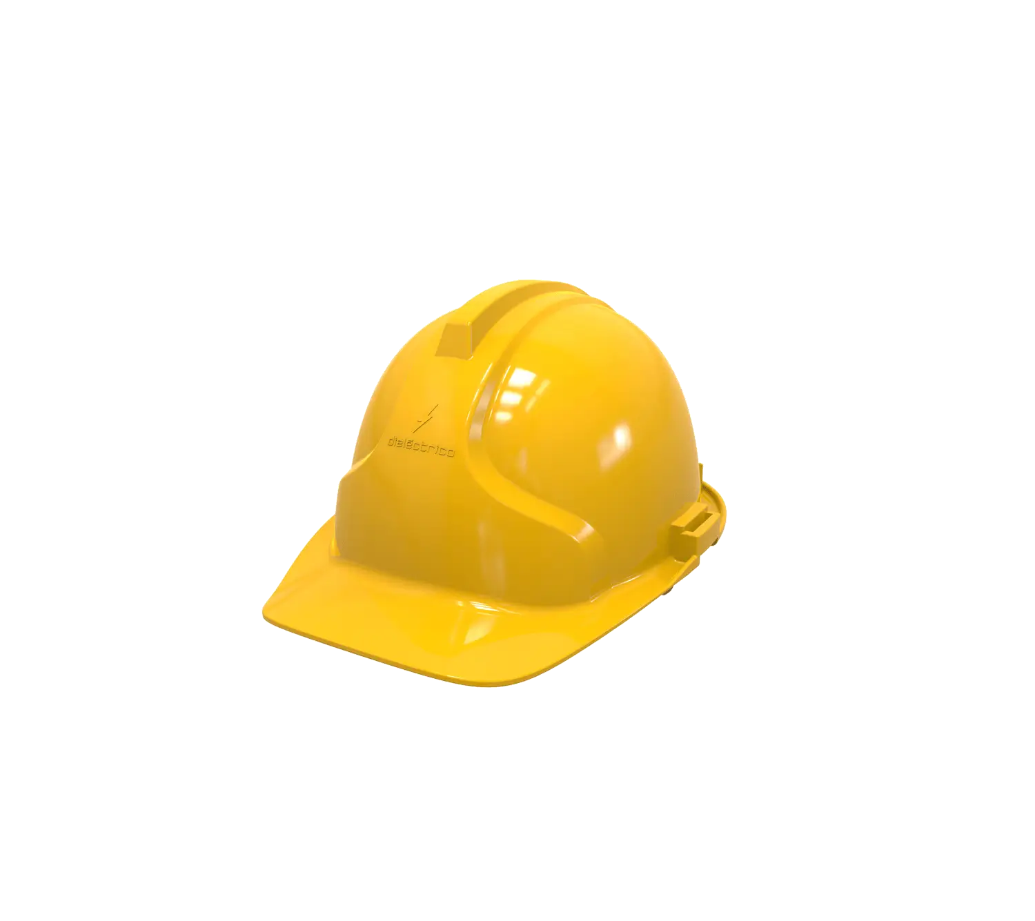 Casco dieléctrico industrial Armour EPI Safety 10-P03 color amarillo sobre fondo blanco.