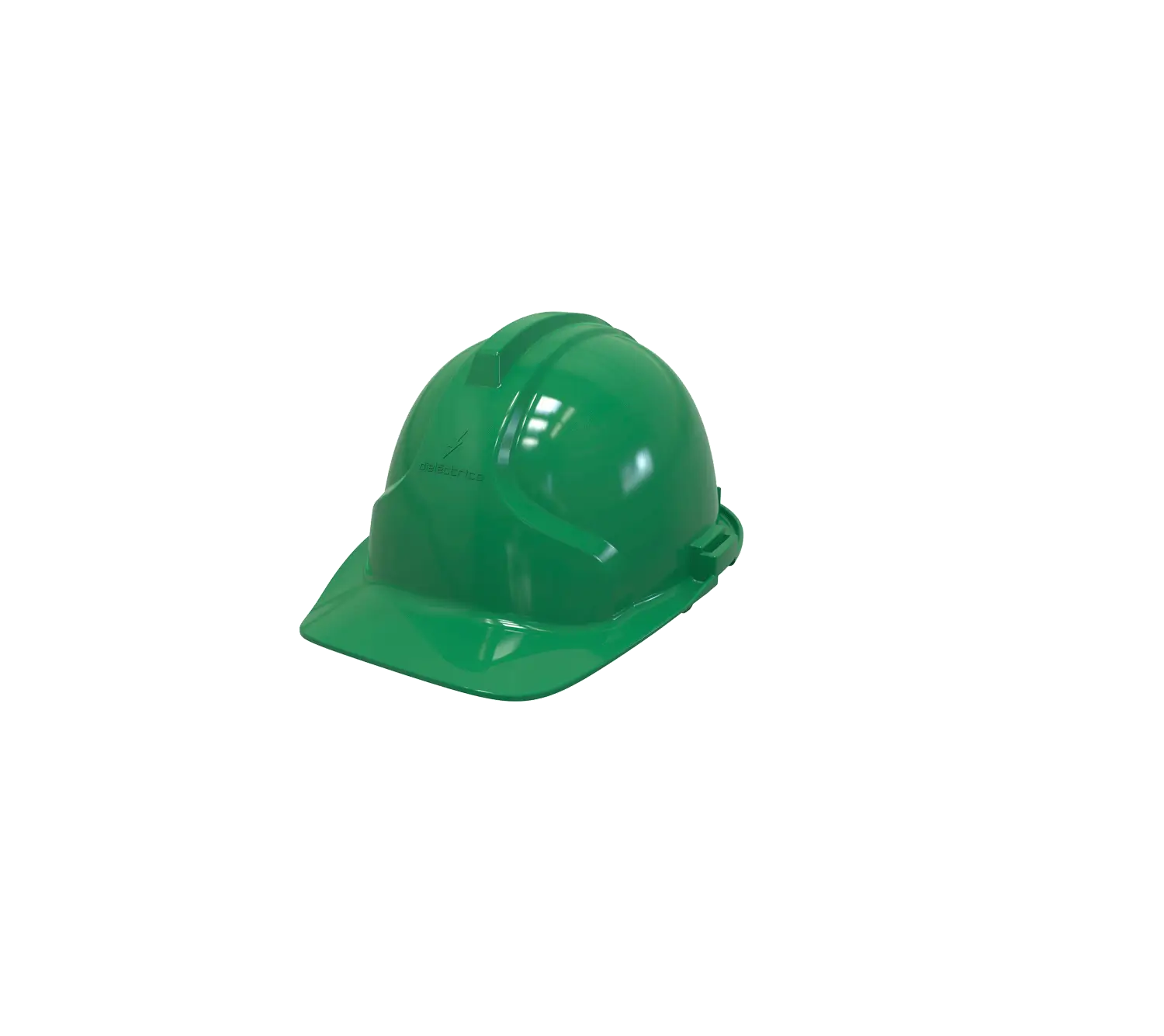 Casco dieléctrico industrial Armour EPI Safety 10-P03 color verde sobre fondo blanco.