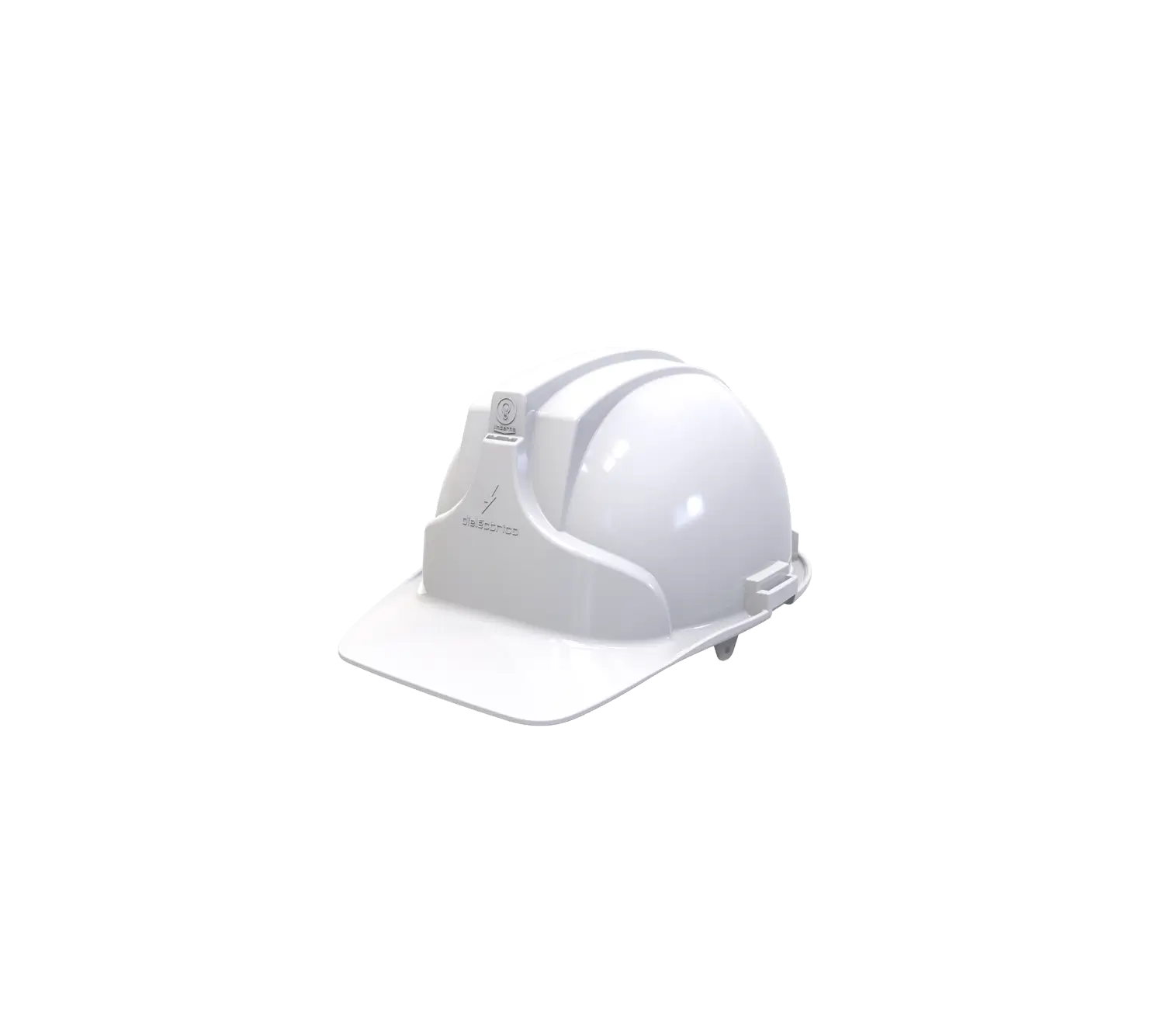 Casco minero con portalámparas EPI Safety CA-P-D22 blanco, vista lateral sobre fondo blanco.