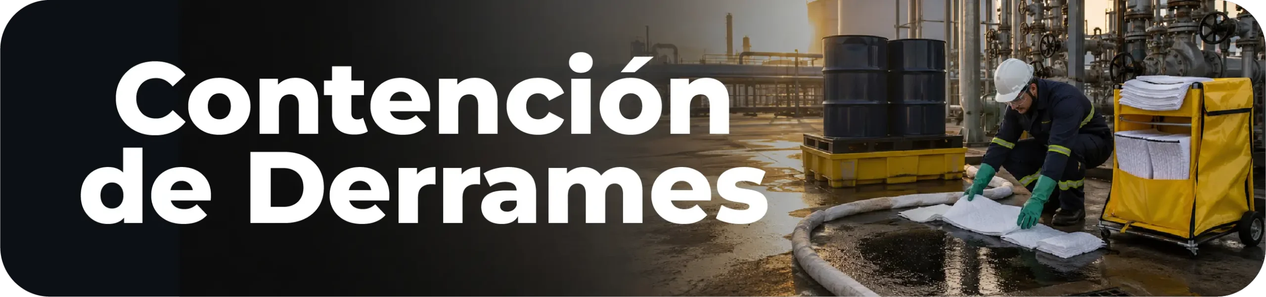 Brigadistas utilizan absorbentes para la contención de derrames químicos en una instalación industrial.