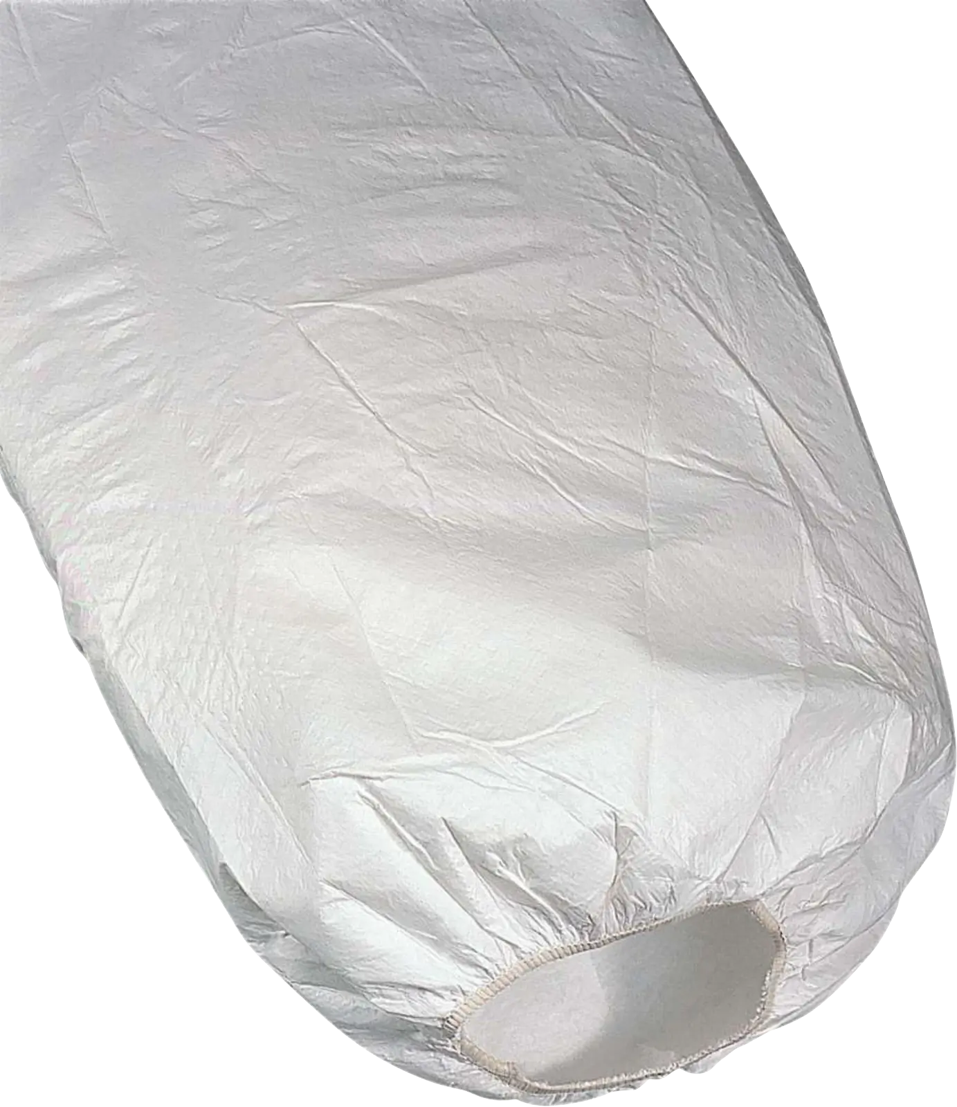 Buzo químico desechable antiestático DT117 con polainas elásticas integradas para cubrir el calzado.