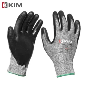 Guante anticorte nivel 5 KIM Nerio gris con recubrimiento negro de nitrilo en palma.