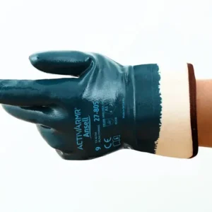 Guantes nitrilo alta abrasión Ansell ActivArmr® 27-805 en vista lateral sobre la mano.