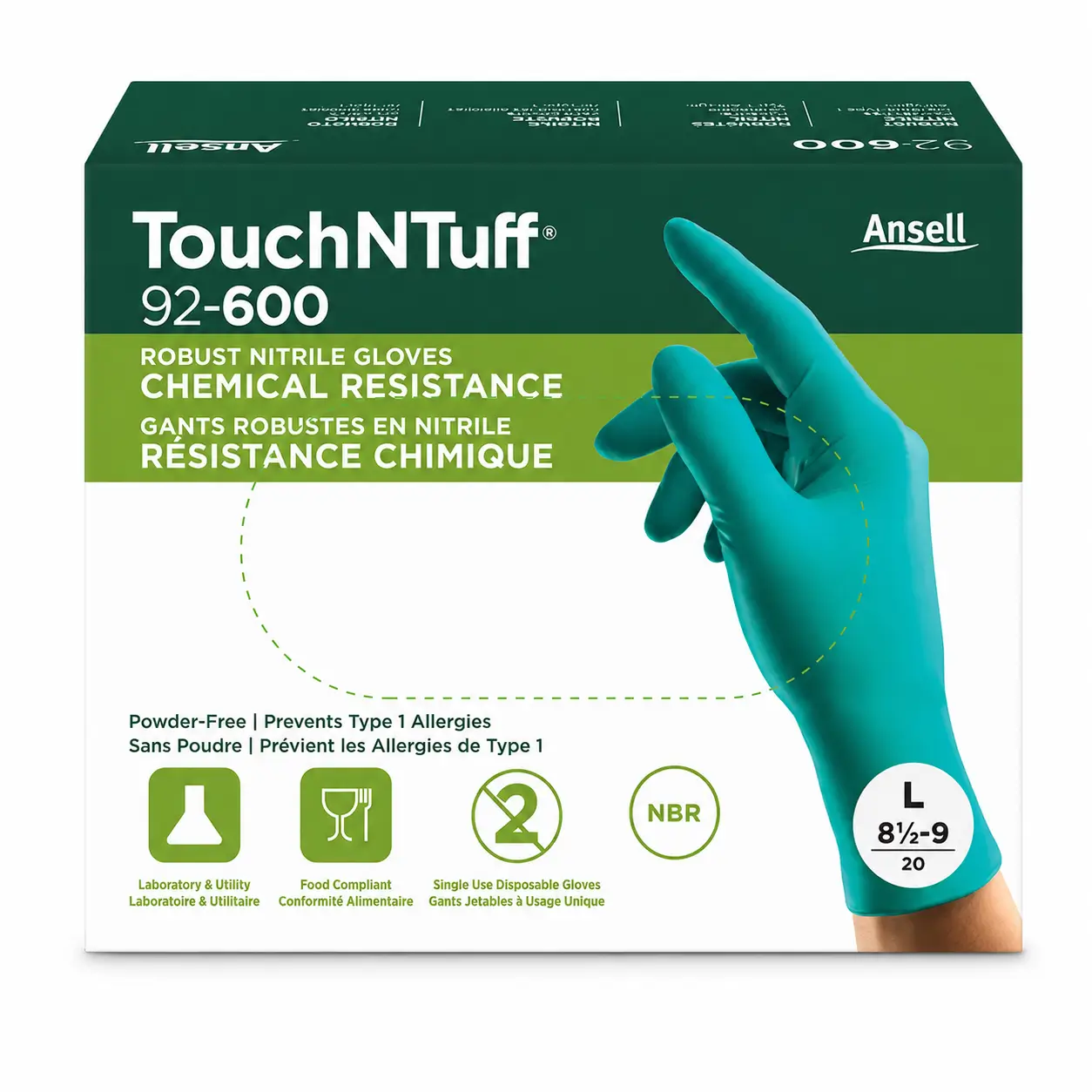Guantes nitrilo químicos desechables Ansell TouchNTuff 92-600