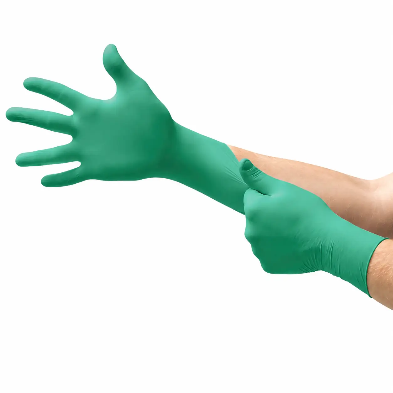 Guantes nitrilo químicos desechables en uso para protección de manos