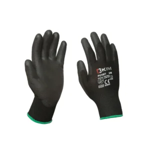 Guantes poliuretano para ensamble KIM FEBE PU1001, vista de palma y dorso en color negro