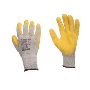 Guantes seguridad látex corrugado MINERVA con recubrimiento amarillo en palma y dedos