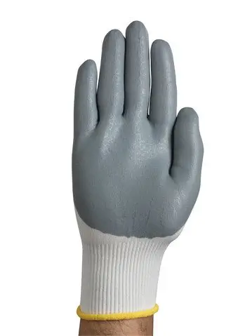 Guantes nitrilo transpirables industriales HyFlex 11-800 con palma gris recubierta para agarre