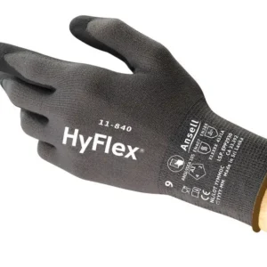 Guantes industriales de nitrilo Ansell HyFlex 11-840 en vista lateral sobre una mano