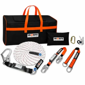 Kit línea de vida INSAFE IN 8081-K con cuerda, absorbedor, arrestador, anclaje y accesorios para trabajo en alturas.
