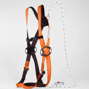 Kit trabajo en alturas ELARA130 Delta Plus con arnés, eslinga de cuerda y conector para retención profesional.