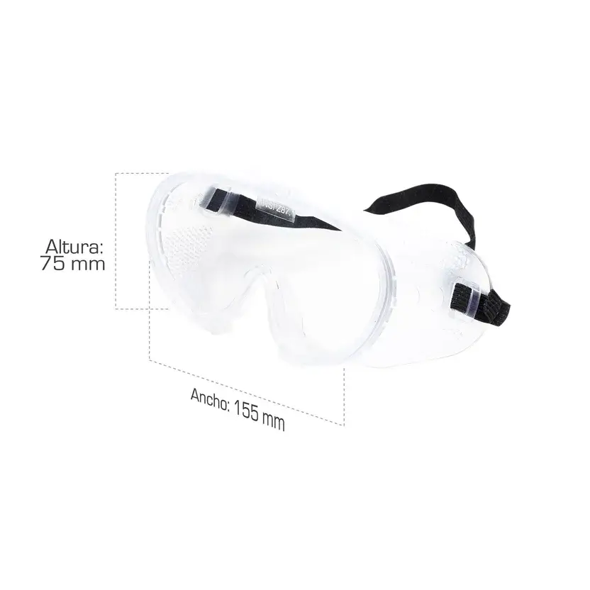 Medidas de monogafa seguridad lente claro BOREAS: 155 mm de ancho y 75 mm de alto