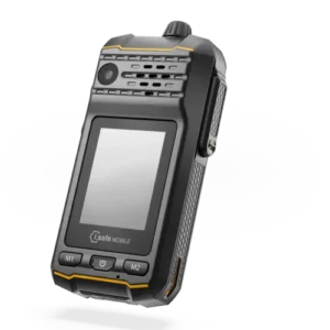 Radio 5G industrial PTT i.safe MOBILE IS440.RG en vista frontal con pantalla y controles físicos