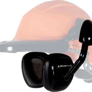 Orejera industrial para casco Delta Plus SUZUKA 2 negra con copas acolchadas y soportes laterales