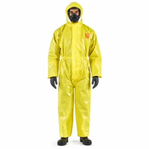 Traje protección química desechable amarillo de cuerpo completo