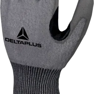 Guantes anticorte nivel C Delta Plus VENICUT C02 en vista dorsal, color gris y puño tejido largo