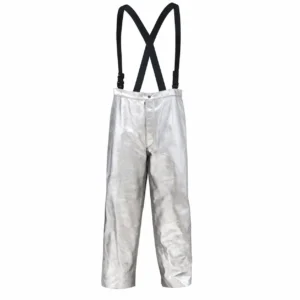 Pantalón aluminizado calor radiante Delta Plus ALUPAN19A con tirantes para protección térmica industrial.