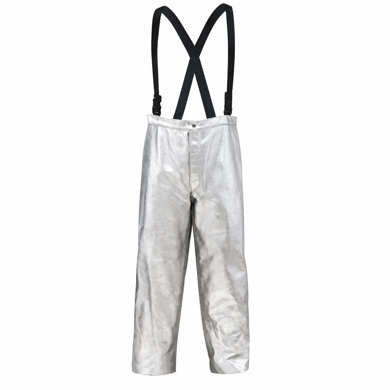 Pantalón aluminizado calor radiante Delta Plus ALUPAN19A con tirantes para protección térmica industrial.